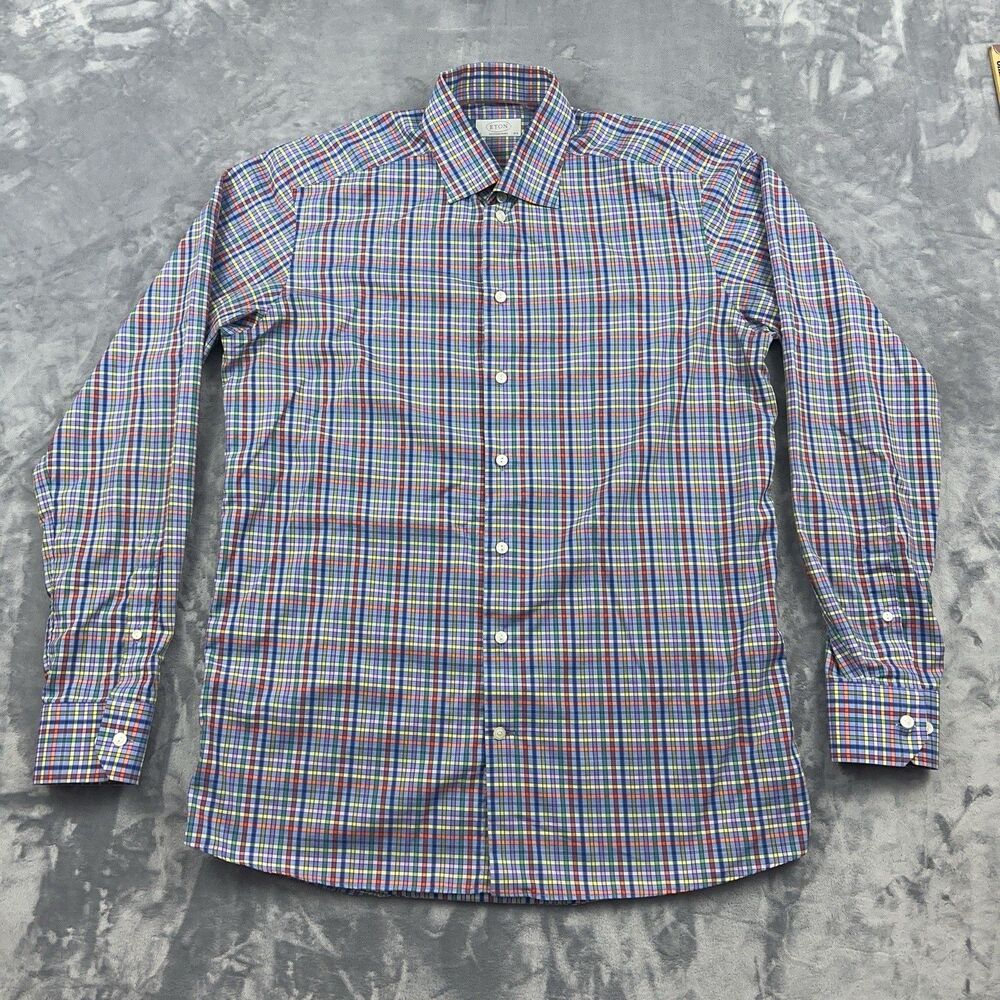 ETON Dress Shirt Mens Size 16.5 42  Blue Multicolor Plaid Contemporary Button Up